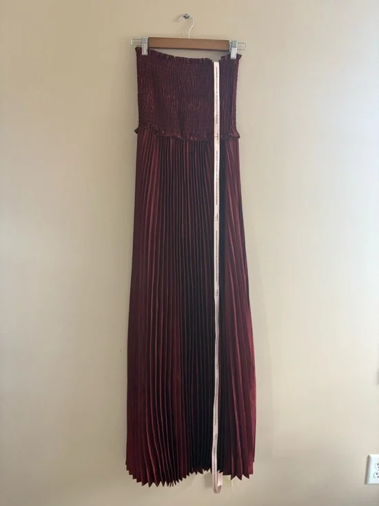 Lulus Damira Rust Satin Pleated Strapless Maxi Dress Size Medium Formal Wedding - Picture 5 of 11